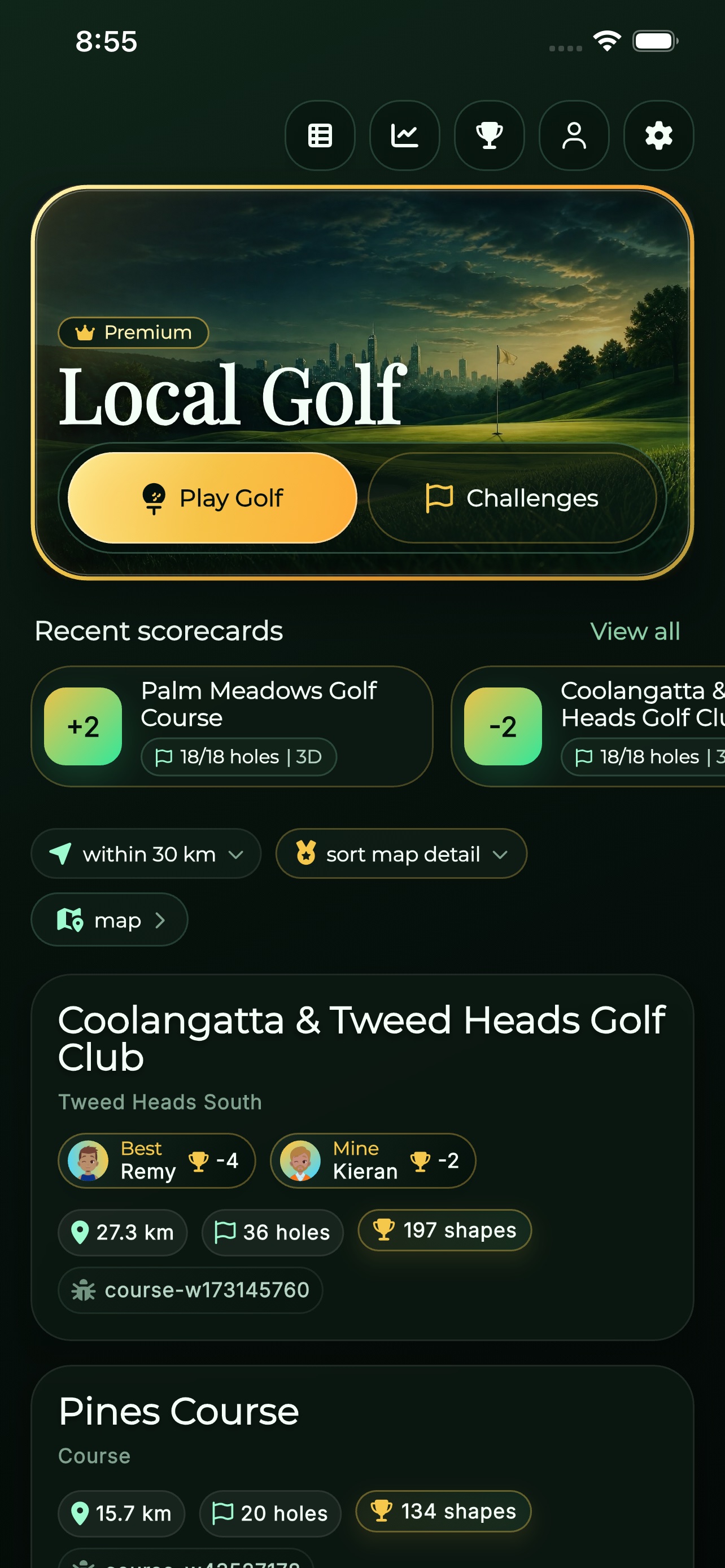 Local Golf home and course browser