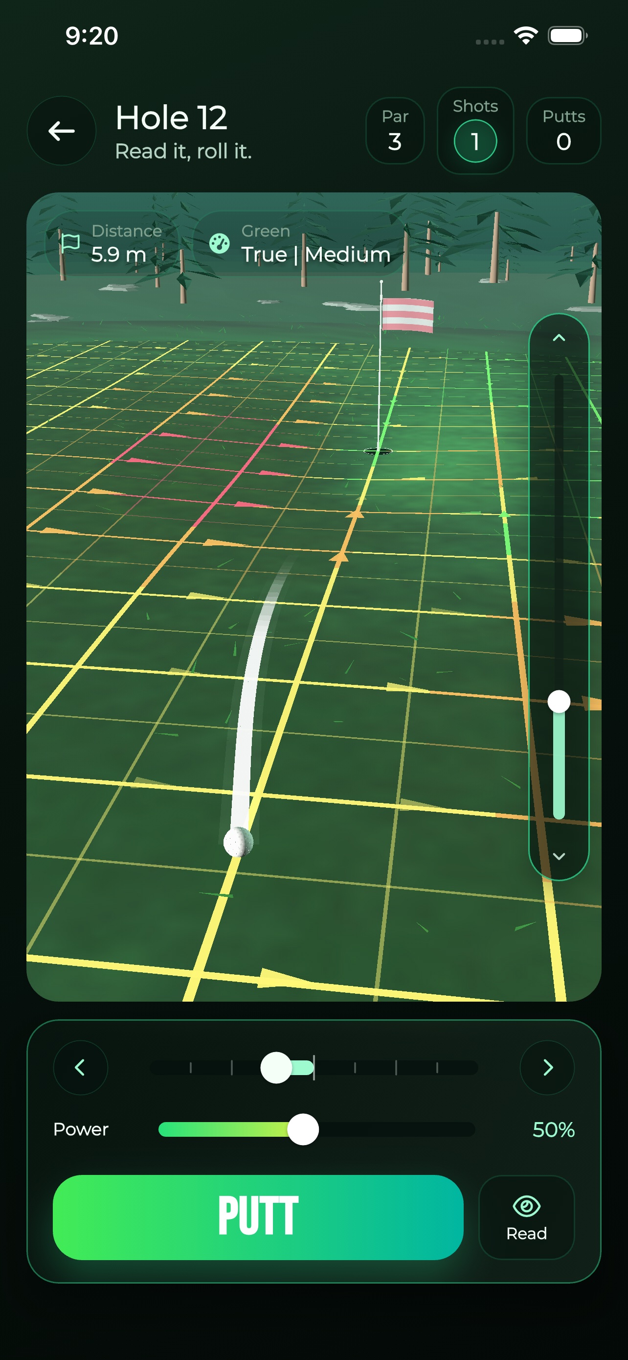 Local Golf 3D putting screen